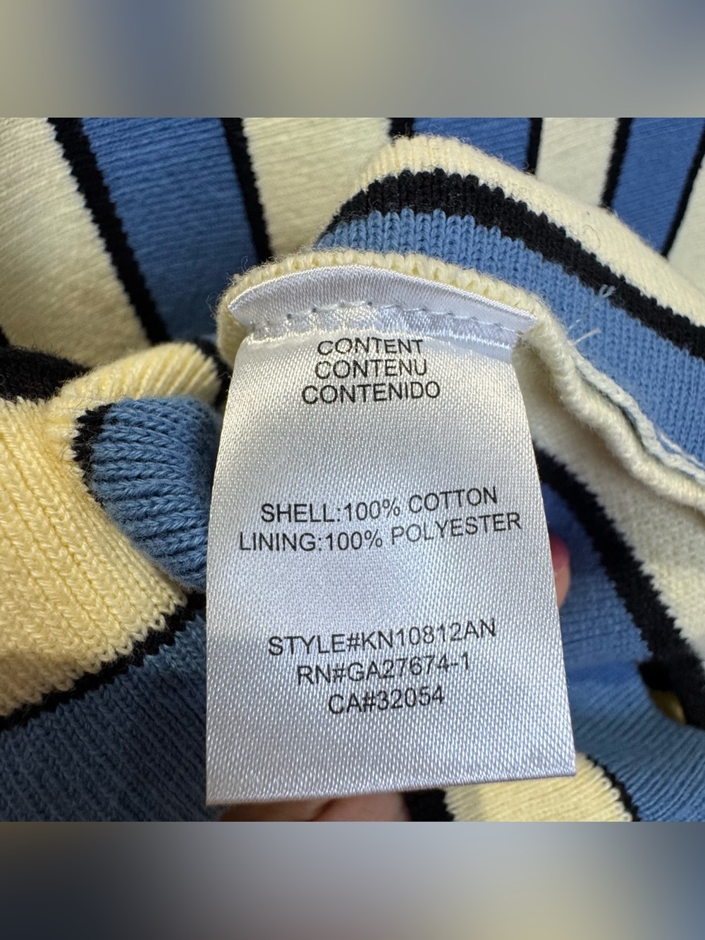 Anthropologie Eva Franco Mock-Neck Mini Cream Blue Stripe Dress Women's Medium - Picture 6 of 7